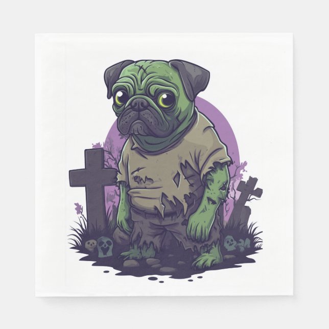 Serviette En Papier Zombie Pug � Undead Funny Halloween Dog (Devant)