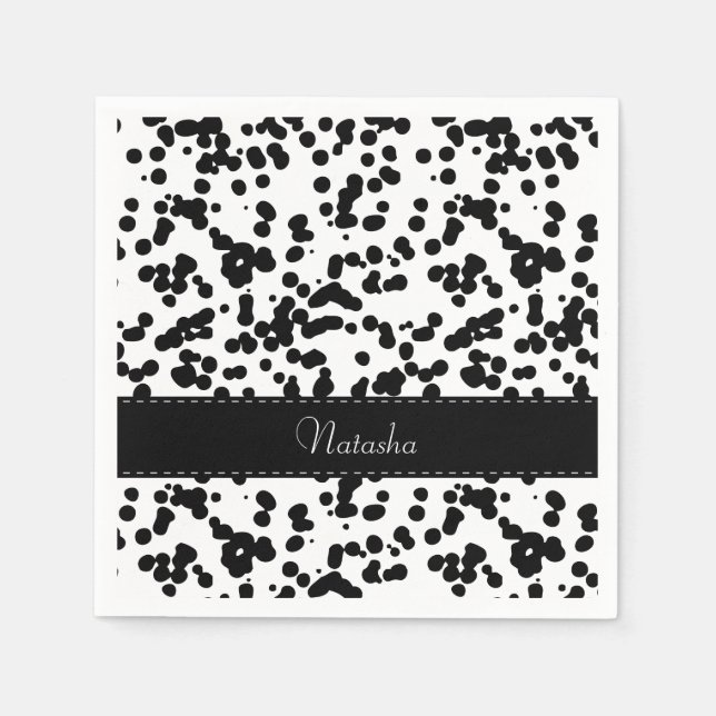 Serviette En Papier Zones dalmatiennes noires et blanches (Devant)