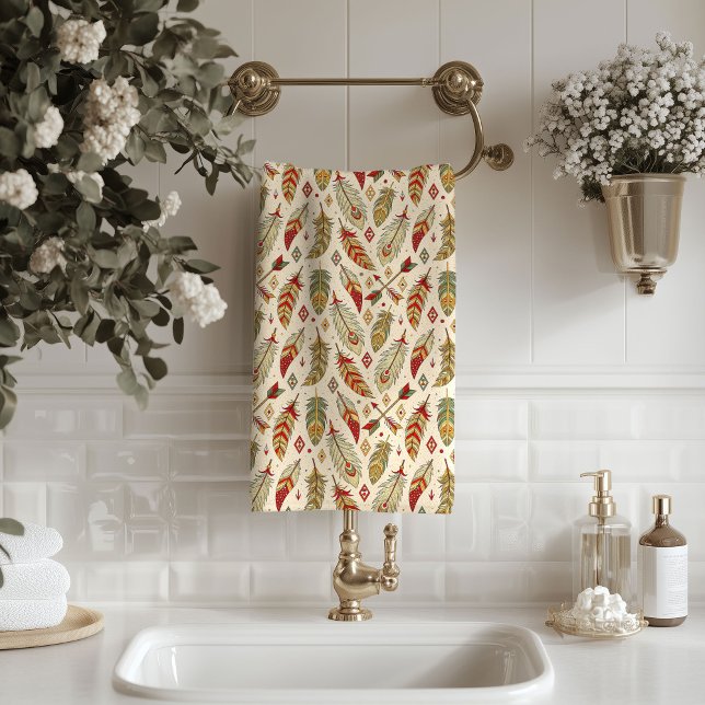 Serviette ethnique à plumes et flèches pour style  (Ethnic Towel Feathers and Arrows for Boho Style)