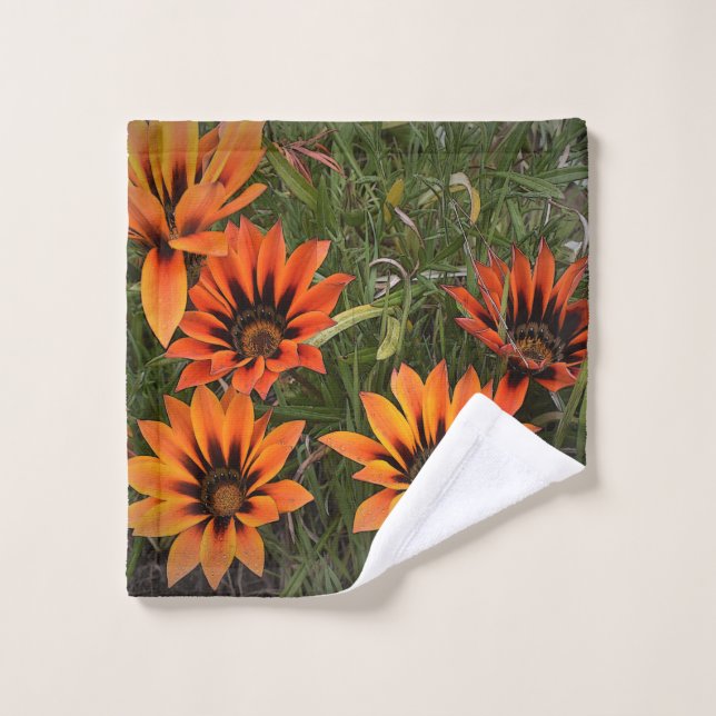 Serviette faciale Gazanias orange et noir (Gant de toilette)