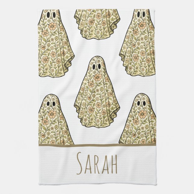 Serviette fantôme florale Halloween vintage à main (Vertical)