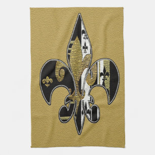 Serviette fleur de lis bling noire, blanche et or