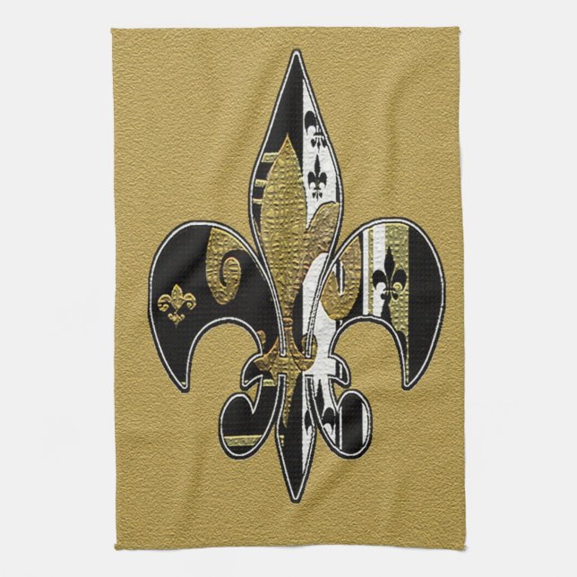 Serviette fleur de lis bling noire, blanche et or (Vertical)