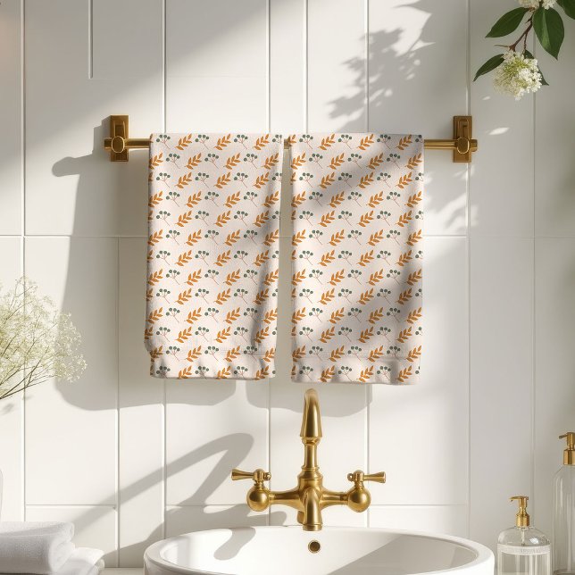 Serviette Fleur Pastel 70s Marron Bohème Salle de  (Pastel Flower Towel 70s Brown Boho Bathroom)