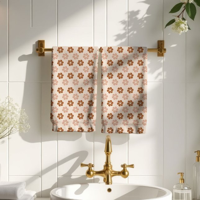 Serviette Fleurie Groovy 70s Sage & Terracotta (Groovy Floral Towel 70s Sage & Terracotta Vibes)
