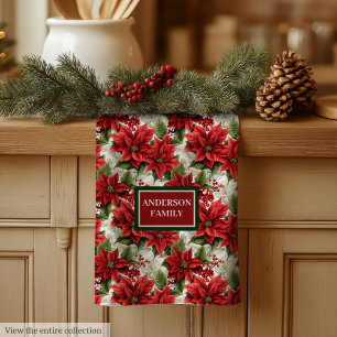Serviette Fleurie Rouge Personnalisée Élégant Noël