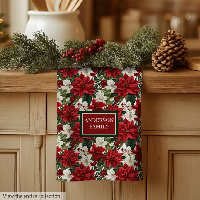 Serviette Fleurs de Noël Élégante Cuisine Cadeau M (Christmas Flowers Towel Elegant Kitchen Mom Gift)