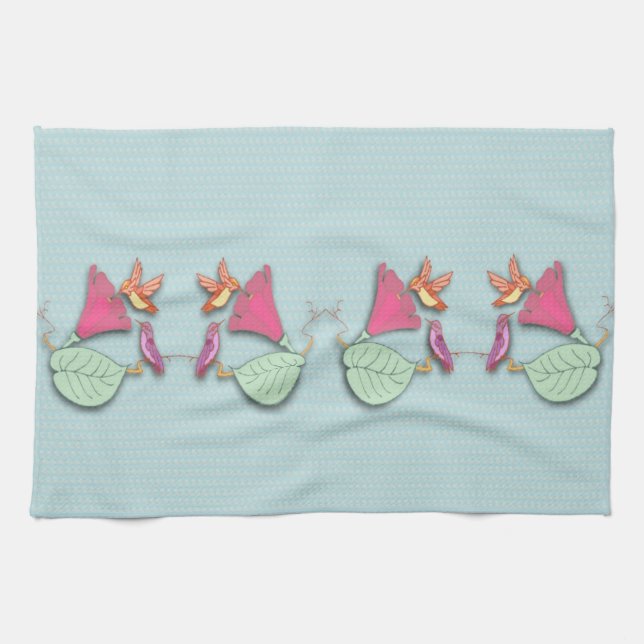 Serviette fleurs et oiseaux (Horizontal)