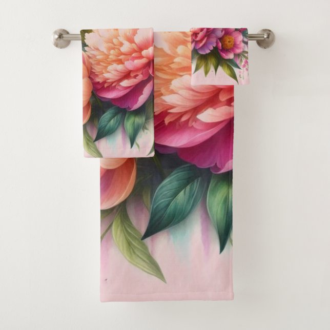 Serviette florale aux pivoines roses jolies (En situation)