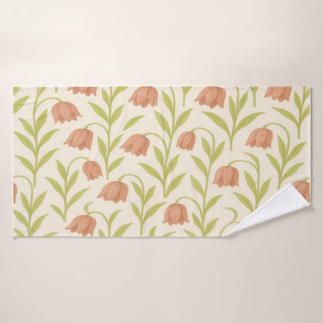 Serviette florale beige et rose (Serviette de bain)