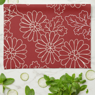 Serviette florale crème rouge foncé de tissu de