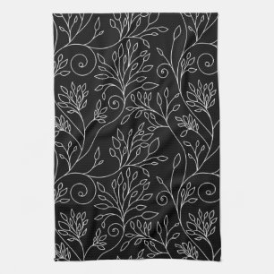 Serviette florale noire et blanche
