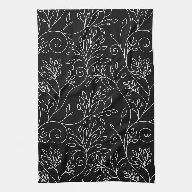 Serviette florale noire et blanche (Vertical)