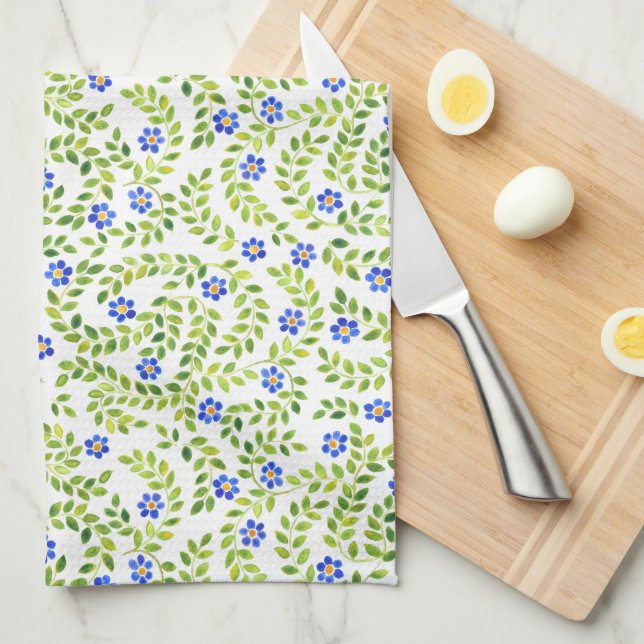 Serviette Florale Printemps Bleu (Quart Plié)