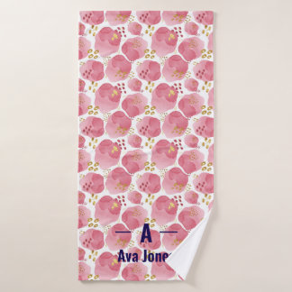 Serviette florale rose personnalisée - Nom personn