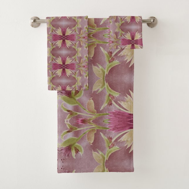 Serviette Florale Vert Bourgogne Et Olive Riche (En situation)
