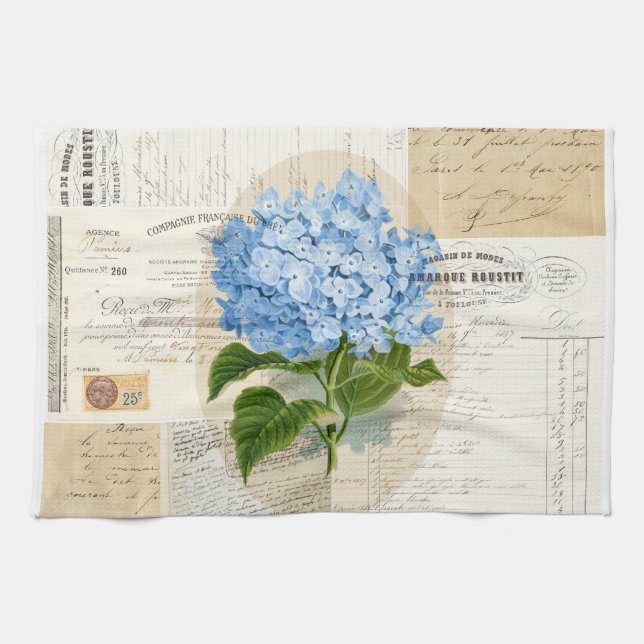 Serviette française d'éphémères d'hortensia bleu (Horizontal)