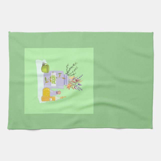 Serviette Herbes Vert avec Huiles & Fleurs (Horizontal)