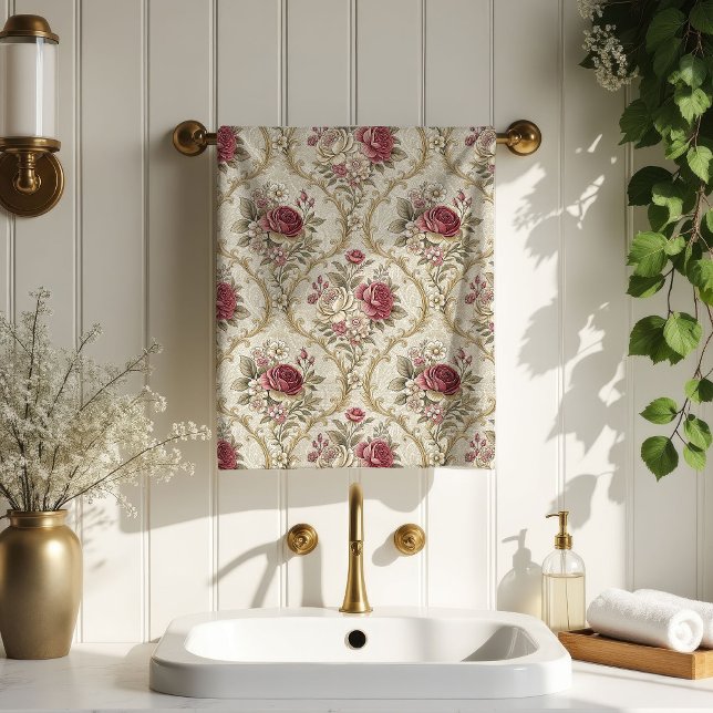 Serviette Inspirée de l'Antique Damassée Pastel Sa (Vintage-Inspired Towel Pastel Damask Bathroom Charm)