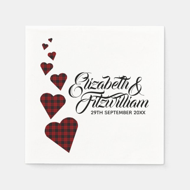 Serviette jetable à cœur tartan rouge (Devant)