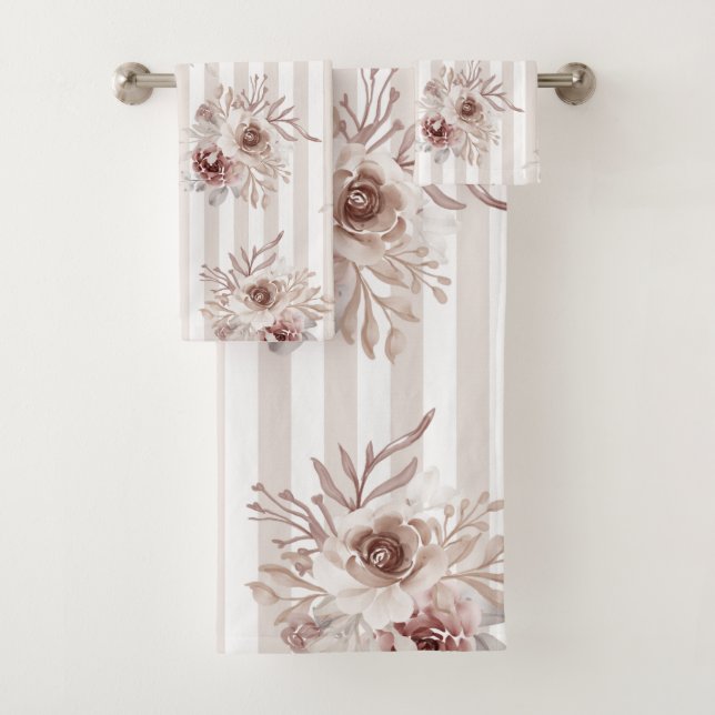 Serviette Jeu Neutre Browns Floral Vert. Bande bla (En situation)