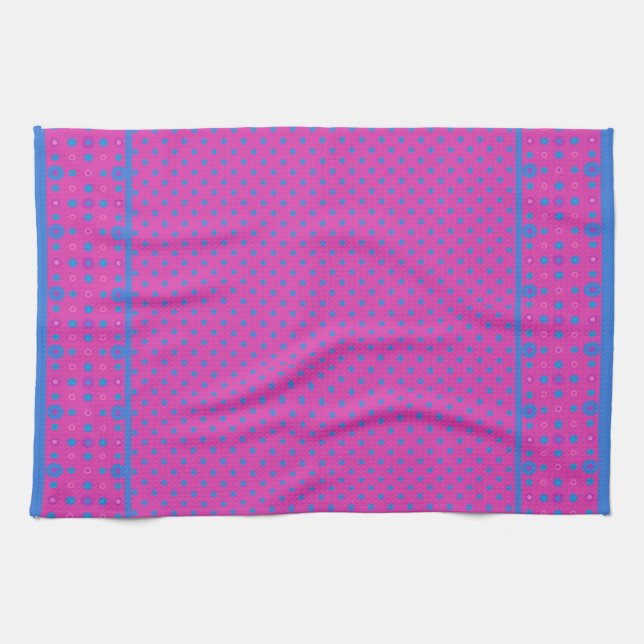 Serviette Kichen, Magenta : Points Bleus Lumineux (Horizontal)