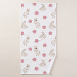 Serviette lapin et rose