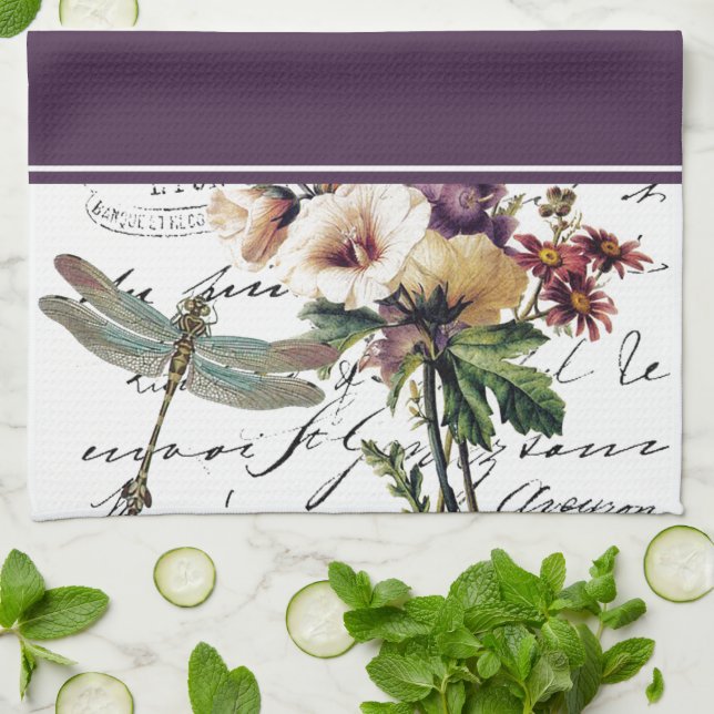 Serviette libellule et fleurs (Plié)