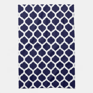 Serviette marocaine de bleu marine et blanche de