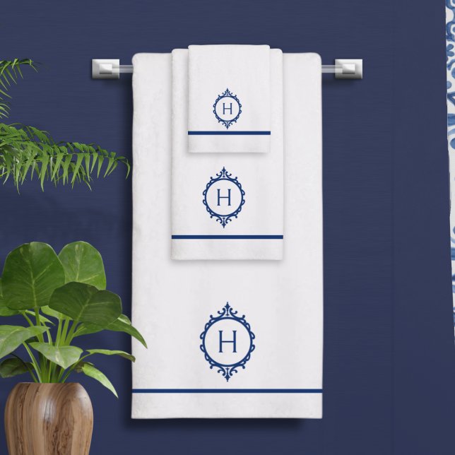 Serviette Monogramme bleu et blanc de Chelsea (Créateur téléchargé)