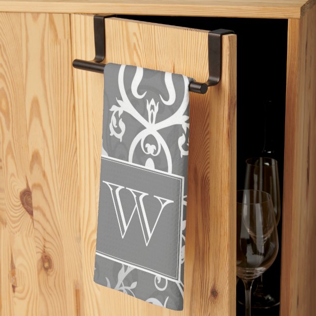 Serviette Monogramme Gris Élégante (Pliage en tiers)