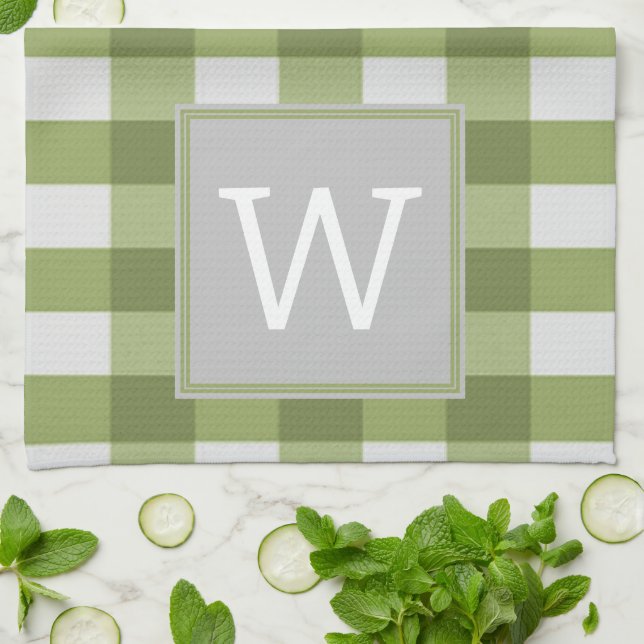 Serviette Monogramme Plaid Buffalo Vert (Plié)