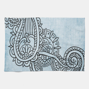 Serviette Motif Mehndi Bleu