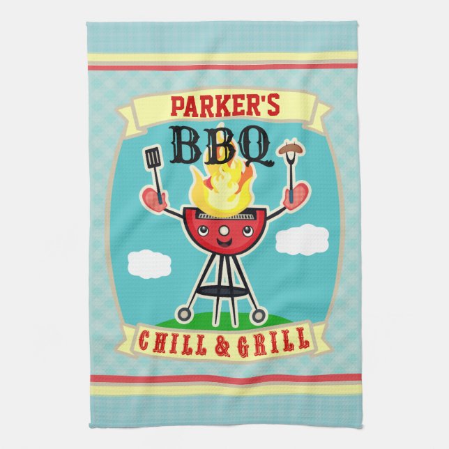 Serviette nommée faite sur commande vintage de BBQ (Vertical)