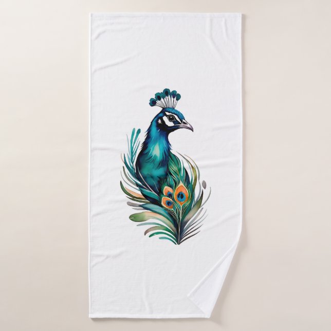 serviette paon (Serviette de bain)