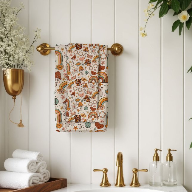 Serviette Pastel Groovy Accent Fleur de Terracotta (Groovy Pastel Towel 60s Terracotta Bloom Accent)