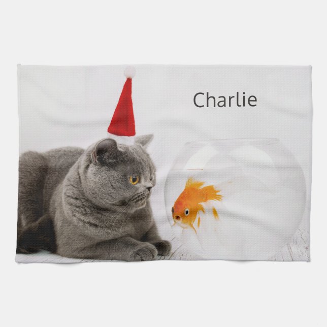 Serviette personnalisée avec nom de chat et poisso (Horizontal)
