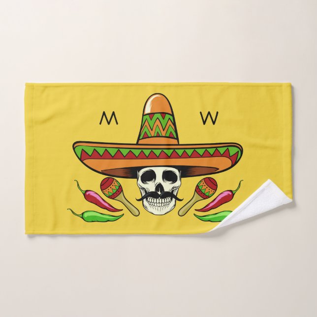 Serviette personnalisée crâne mexicain monogramme  (Serviette à main)