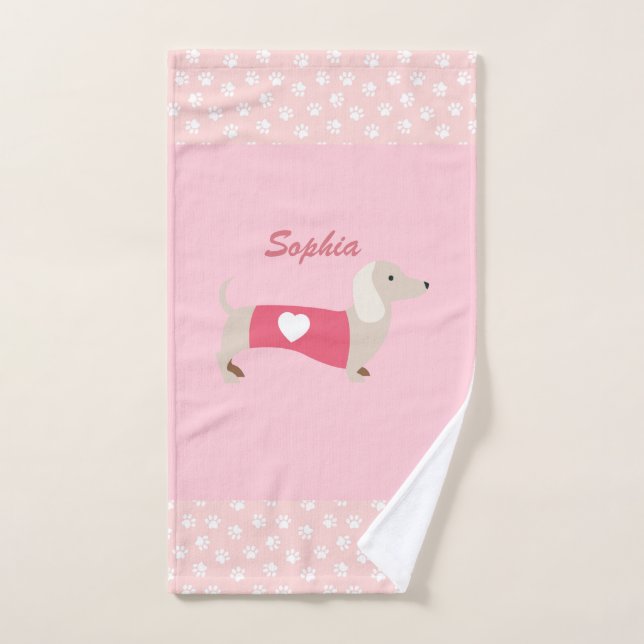 Serviette personnalisée Dachshund rose Cadeau (Serviette à main)