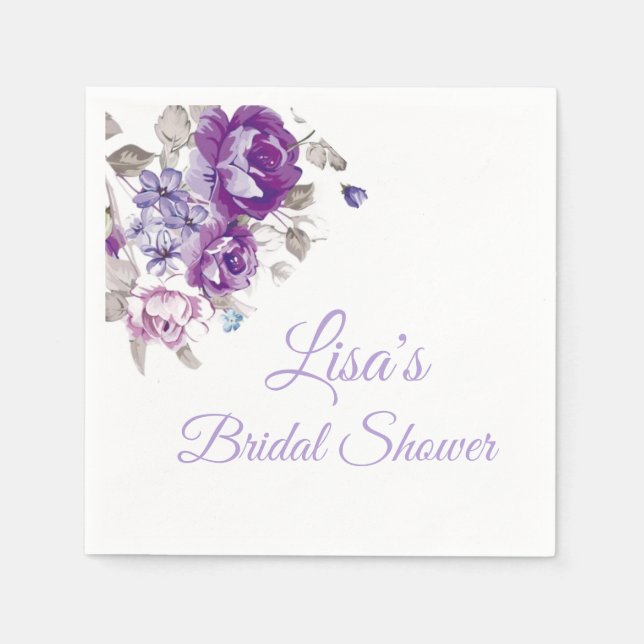 Serviette personnalisée en papier floral violet (Devant)