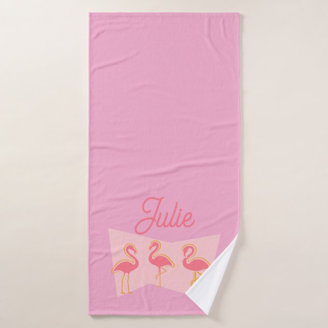 Serviette personnalisée Flamant Rose Mid-Century M (Serviette de bain)