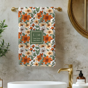 Serviette personnalisée Floral Olive Rouille Autom