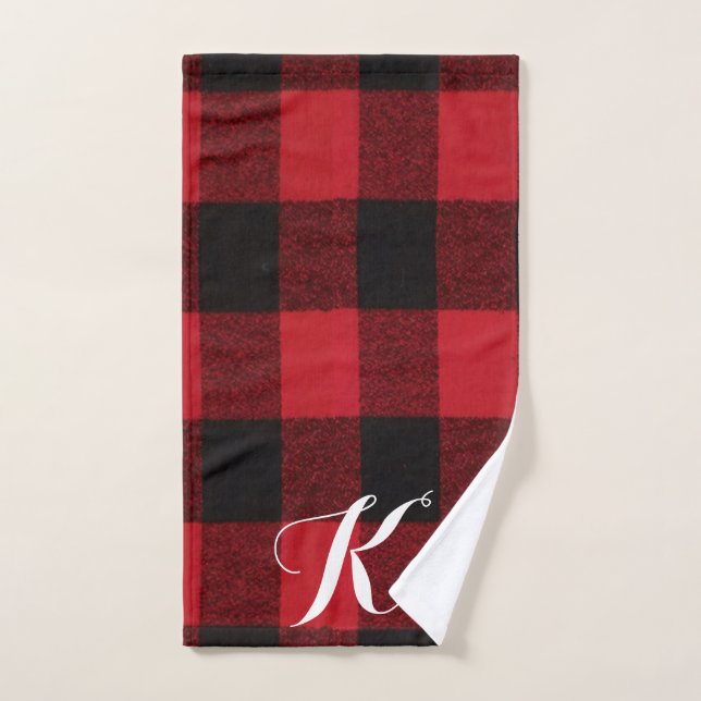Serviette personnalisée Ours de bison rouge plaid  (Serviette à main)
