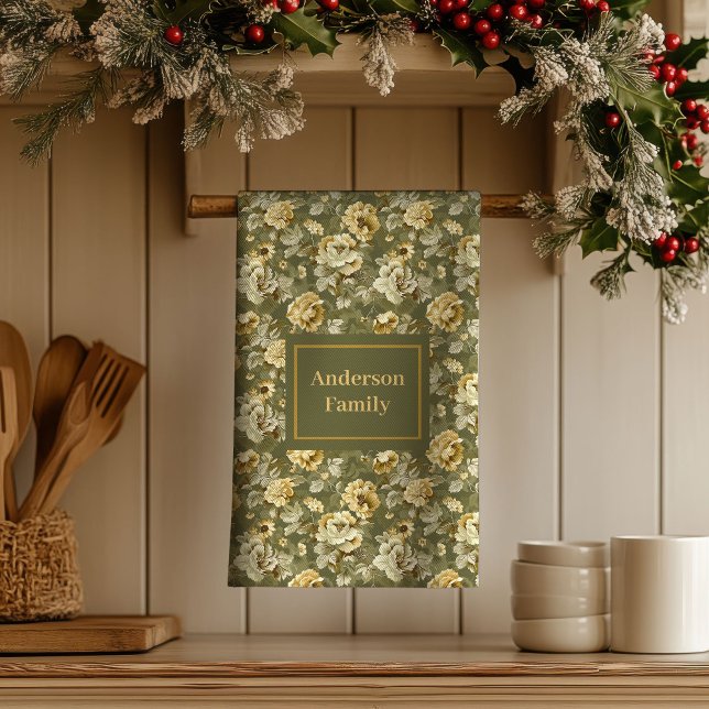 Serviette personnalisée Shabby Chic dorée florale  (Shabby Chic Gift Personalized Gold Floral Towel )