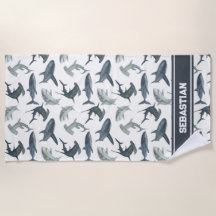 Serviette personnalisée Shark Beach | Requins aqua