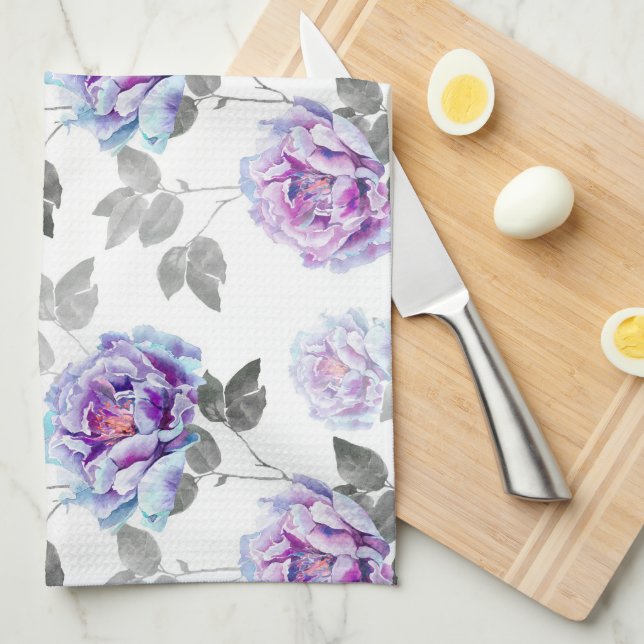 Serviette Plat d'Aquarelle Florale Violet (Quart Plié)