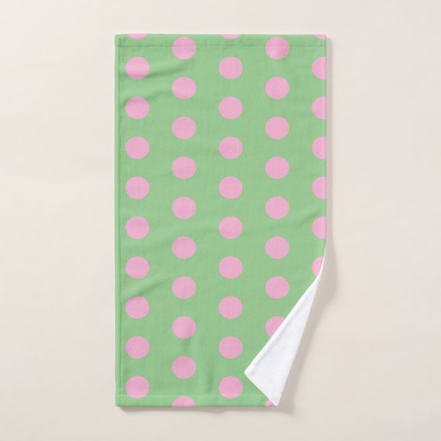 Serviette Pointe Polka (Vert Sage & Rose Pastel) (Serviette à main)