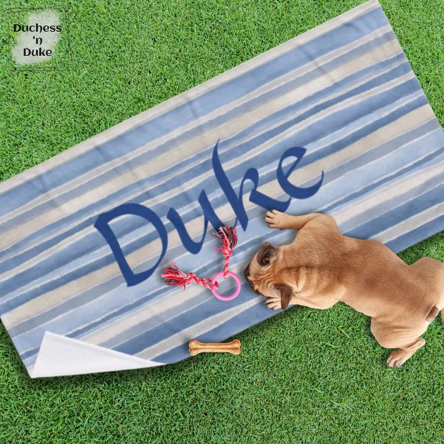Serviette pour animaux à motif rayé bleu beige (Blue Beige Striped Pattern Design Pet Towel)