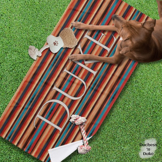 Serviette pour animaux à motif rayure serape occid (estern Serape Stripe Pattern Pet Name Pet Towel)