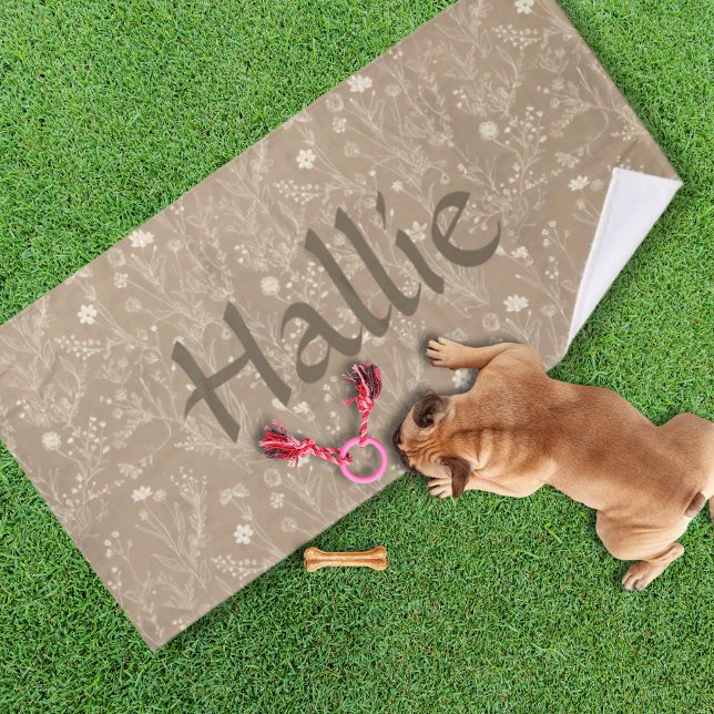 Serviette pour chien - Botanique marron, personnal (Personalized Brown Botanical Pet Towel)